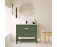 Randalsa Olive 2 Cajones Baño Vanidad Gabinete con Cerámica Fregadero, 80 cm Anchura x 88.5 cm Altura x 45 cm Profundidad, Mate Verde