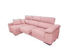 Shiito - Sofá de 3 Plazas con Chaise Longue a la Izquierda y Arcón - 285 x 150 x 105 cm - Modelo María - Almacenaje Extra - Con 2 Puffs - En Tela Rosa