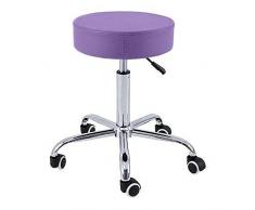 QUIRUMED Taburete Base cromada 5 Ruedas, Acero, Color Morado, Tapizado en Polipiel, Relleno de Alta Densidad, Ligero, Regulable en Altura, hasta 150 kg