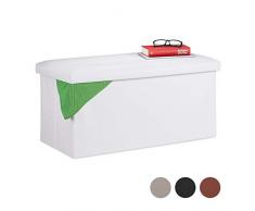 Relaxdays Banco de Almacenamiento Plegable de Piel sintética, Acolchado, Pasillo, Dormitorio, HBT, 37,5 x 76,5 x 38,5 cm, Color Blanco
