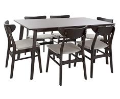 DT MB-178748 Mesa Comedor con Sillas Roble Poliéster, Gris Oscuro, 150 x 90 x 75 cm