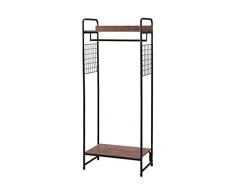 Iris Ohyama Garment Metal Rack PI-B4 Perchero/Espacio de almacenaje con estantes y Ganchos para accessorios de metálico Madera PI-B4-Marrón, 64 x 40 x 150 cm, MDF, Marrón/Negro