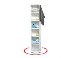 Columna de baño giratoria - 6 estantes + Espejo + 2 colgadores - Color blanco