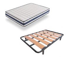 HOGAR24 Somier De Lama Ancha Reforzado con Tacos Anti-Ruido Y 4 Patas De 32Cm + Colchón Viscoelástico Doble Cara Visco-Medicot 3D-135x200cm