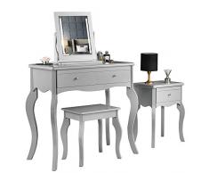 CARME Sorrento - Tocador y Mesa Auxiliar Gris con cajón, manijas de Oro Rosa, Espejo con Luces LED, Juego de Cuatro Piezas Muebles de Maquillaje para Dormitorio