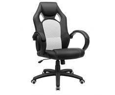 SONGMICS Racing Silla de Escritorio de Oficina Ergonómica Regulable con Ruedas, OBG56BW, Blanco