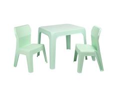 RESOL Set Jan Mesa Infantil con Sillas | 2 Sillas Niños y Mesa de Plástico | Apilables y de Muy Fácil Limpieza y Mantenimiento | Menta Aquamint Mesa + 2 Sillas