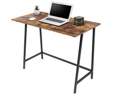 BAKAJI Escritorio de Mesa para PC de Madera, Metal para casa, Oficina, diseño Industrial marrón, 100 x 50 cm