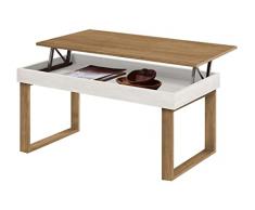 HOGAR24 ES Odin - Mesa Centro Elevable Madera Maciza, Acabado Encerado y Blanco. Medidas: 100x50x47 cm