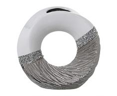 DRW Jarron aro de sobremesa con Brillos en Blanco y Champagne 23x10x22cm