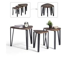 MEUBLE COSY – Juego de 3 bajos, nido vintage, mesa auxiliar con pie de metal, marrón oscuro, 56 x 56 x 45 m