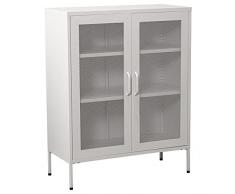 Armario con 2 Puertas con Rejilla de Metal en Blanco 80x35x102 cm,ALT.Patas:15,5 cm