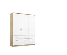 Rauch Möbel Armario ropero de Puertas giratorias, 2 estantes, 2 Barras, 6 cajones, 3 Puertas, Roble Sonoma/Blanco Alpino, 58 x 136 x 199 cm