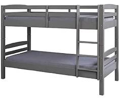 Inter Link Litera – Cama Alta – Cama Juvenil – Protección contra caídas – Litera – Cama Infantil – con 2 somieres – Madera Maciza de Pino – Lavus – Gris Lacado – 90 x 200 cm