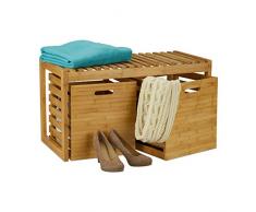 Relaxdays Banco Zapatero con 2 Cajas para Recibidor, Pasillo y Baño, Madera de Bambú, Marrón, 44,5 x 80 x 40 cm