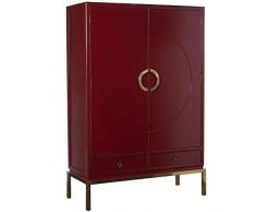 DRW Armario con 2 Puertas y 2 cajones de Madera de álamo y Patas de Metal en Rojo y Dorado 120x50x175cm