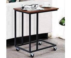 BAKAJI Mesita de salón de café Porta PC Mesa salón Lateral sofá Estante de Madera Estructura de Metal diseño Moderno Industrial con Ruedas 50 x 35 x 60 cm