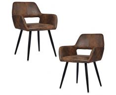 MEUBLE COSY Juego de 2 Sillas de Comedor Vintage Retro Sillón Tapizado en Gamuza con Reposabrazos Patas Metálicas para Cocina Salón, Cuero Metal, Marrón, 56x56x78cm, 2 Unidades