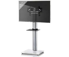 VCM Onu Soporte de TV en Blanco Barniz con estantes de Cristal Negro Incluye Papel, Aluminio, Color Plateado