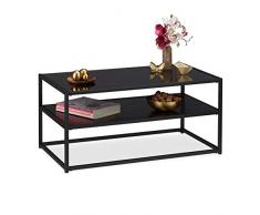 Relaxdays Mesa Centro Cristal con Balda Inferior, Metal y Vidrio, 42 x 90 x 50 cm, Negro