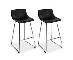 Versa 21330016 Set 2 Taburetes de Bar Plymouth Color Negro con Asiento Fijo de Polipiel y Patas de Metal en Color Plateado 92 x 43 x 48 cm