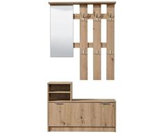 TUCO - Mueble de entrada pasillo con perchero, espejo y zapatero, color roble artesano. Medidas: 100 cm (Ancho) x 29 cm (Largo) x 191,5 cm (Alto)