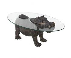 DRW Mesa de Centro con un hipopótamo de Resina en Dorado Viejo y Cristal Transparente 80x50x37cm