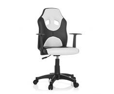 hjh OFFICE 670830 Silla giratoria para niños Kid Game AL Piel sintética y Tejido Negro/Blanco, Silla de Escritorio, Ajuste de Altura, Diseño de Carreras