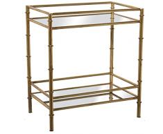DRW Mesa Auxiliar Rectangular de Metal y Espejo con Dos Niveles en Dorado 54x34x60cm, alt.Patas 10,5cm