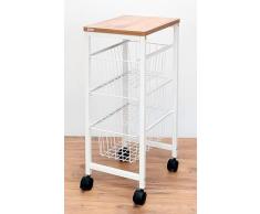 Duett Carrito Verdulero de 3 Cestas con Sobre de Madera, Color Blanco, 30 x 37.5 x 71 cm, 998170 500