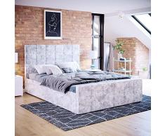 Home Discount Valentina Cama Doble otomana, 4 pies 6 Cama Marco de Almacenamiento Elevador tapizado cabecero de Cama Muebles de Dormitorio, Terciopelo aplastado Plateado