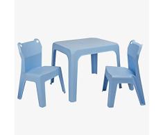 RESOL Set Jan Frog Mesa Infantil con Sillas | 2 Sillas Niños y Mesa de Plástico | Apilables y de Muy Fácil Limpieza y Mantenimiento | Azul Cielo Mesa + 2 Sillas