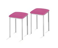 ASTIMESA TACUBL Dos Taburetes de Cocina Modelo Cuadrado Polipiel Rosa Estructura de Metal Blanco, Altura de Asiento: 45 cms