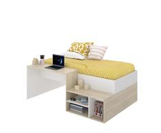 DEKIT GRUPO RIMOBEL KRIC Escritorio, Melamina, Roble Natural y Blanco, Cama Individual