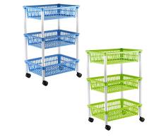 Carro de Cocina axentia con 3 cestas, Carro de Transporte con Ruedas, Carro rodante para Cocina y Oficina, Carro de Servicio en Azul o Verde, plástico