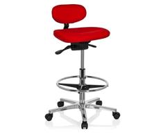 hjh OFFICE 608331 Silla de Trabajo Work MF Tela Rojo, Taburete de Trabajo, Silla giratoria, Respaldo de Altura Regulable
