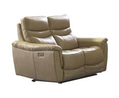 SHIITO - Sofá Relax con Mecanismo eléctrico de 2 Plazas. Equipado con USB. Tapizado en Piel y Disponible en Color Camel. Modelo DERAN