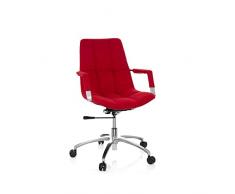 hjh OFFICE 670913 Silla Home-Office SARANTO Tela Rojo, Silla Oficina de diseño Retro, Respaldo Semi Alto, con Cojines, cómodo