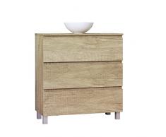 Baikal Conjunto de Mueble de Baño Ness, Especial para baños pequeños. Mueble de Fondo Reducido en 36cm, Incluye Lavabo Cerámico. Mueble MONTADO. Tres Cajones 80 cm Nature