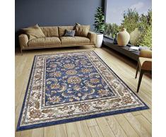 Hanse Home Reni Alfombra Oriental – Alfombra clásica densa Tejida con Adornos y Motivos Florales, Pelo Corto Suave para Dormitorio, Comedor, salón, Pasillo, Color Azul Crema, 80 x 240 cm