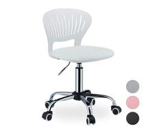 Relaxdays Silla Escritorio Juvenil, Giratoria, Infantil, Estudio, Altura Ajustable, Metal-PP-PU, 81 x 51 x 51 cm, Blanco, Cuero sintético, 1 Ud