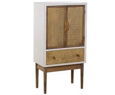 DRW Armario con 2 Puertas y 1 Cajón de Madera y Mimbre Simulado en Blanco y Natural 60x35x116cm
