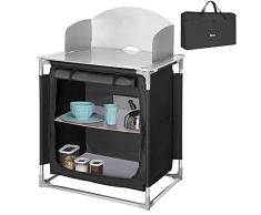 Bakaji Mueble de Cocina, Armario de Mesa, de Camping, de pícnic, Compacto, portátil, Plegable, con Marco de Aluminio con Cocina, Protector de Salpicaduras, Bolsa para el Transporte