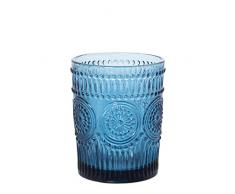 DRW Set de 6 Vasos Bajos de 300ml de Cristal en Azul 8x10cm