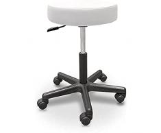 QUIRUMED Taburete Alto, tapizado Polipiel, Color Blanco, Elevación a Gas, con 5 Ruedas, Giratorio, Acolchado de Alta Densidad, hasta 135 kg