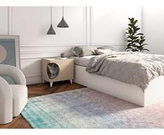 Skraut Home | Mesita Mascotas Ellie | Color Roble/Blanco | Orificio Entrada Lateral | 1 Puerta | Mesa Auxiliar | Casa para Gatos y Perros | Mesita de Noche | para Salón y Baño | 46,8 x 37 x 40 cm