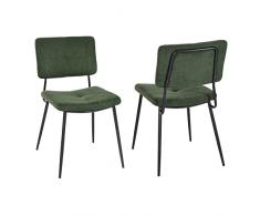 MEUBLE COSY Juego de 2 Sillas de Comedor Retro Sillón Tapizado en Tela con Patas Metálicas para Cocina Salón, Metal, Verde, 59.5x45x82cm, 2 Unidades