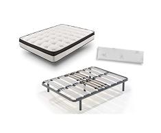 HOGAR24 ES Colchón Viscoelástico Bioluxe 3D + Somier Multiláminas con Patas De 32cm + Almohada 100% Viscoelástica, 150x190cm
