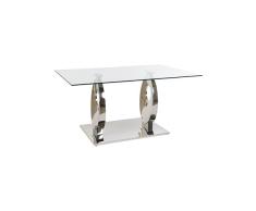 DT MB-162878 Mesa Comedor Cristal y Acero, 160 x 90 x 76 cm
