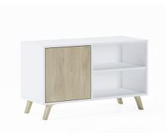 Skraut Home | Mueble de TV para Salón | 57 x 95 x 40 cm | Indicado para TV de 32/40 | Modelo Wind 100 | Blanco Mate/Roble